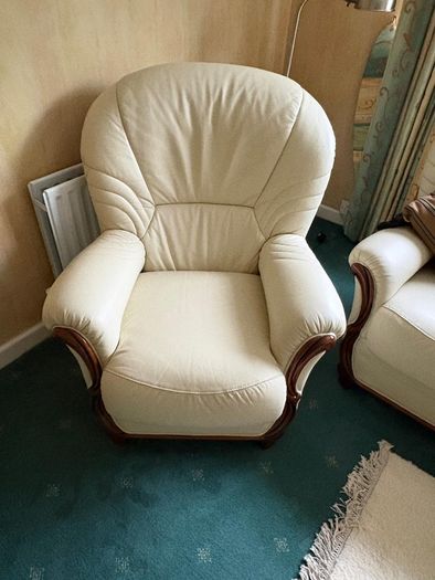 White Leather 3 Seater + 2 Single Seaters