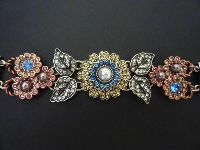 Art Deco Vintage Style Flower Leaf Statement Bracelet