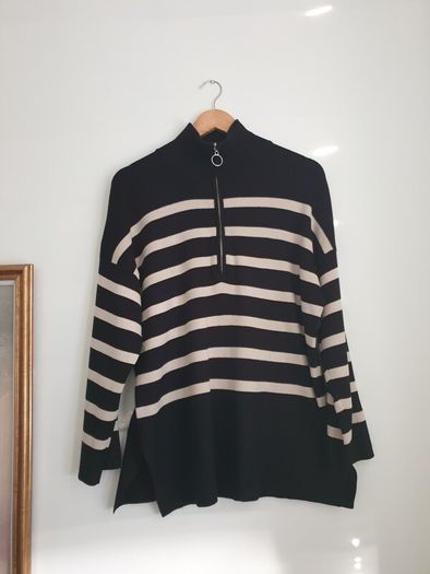 Object.  Zip Striped Knitted Jumper Size Medium