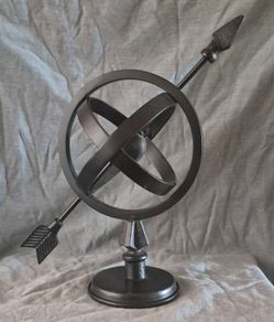 Metal globe and arrow.