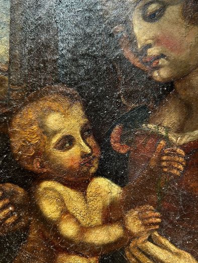 Antique Hand Painted Madonna & Child with Ornate Giltwood Frame (Bergazzi & Sons, Dublin)