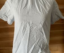 womens top ruffle neck short sleeve blue stripes Cath Kidston size 10