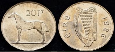 [#119] - Ireland 1986 | 20p | Twenty Pence | Horse | KM.25 | UNC