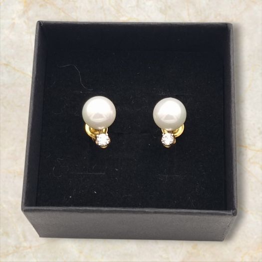 925 Silver Faux Pearl Cubic Zirconia Stud Earrings