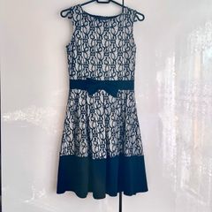 Quiz White & Black Lace Skater Dress - Size 8