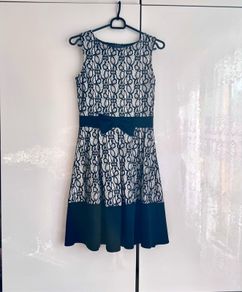 Quiz White & Black Lace Skater Dress - Size 8