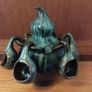 Fabulous Gourd Shaped Bulgarian Pottery Bottle in Brown with Mint Green Drip Glaze, with Five Matching Hanging Cups Image 2