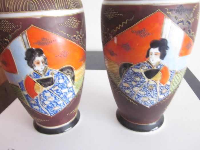 Vintage Pair of Japanese Satsuma Vases