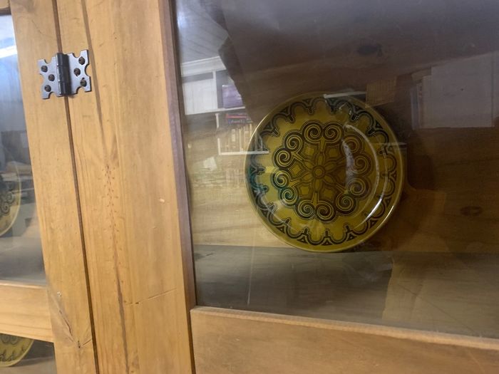 Glass Front Pine Dresser In VG Condition Height 202cm Width 153cm Depth 48cm