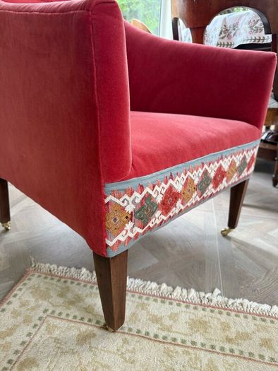Restored vintage armchair in Colefax & fowler