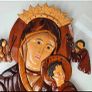 Vintage Handcrafted Wood Intarsia Wall Plaque | Madonna & Child Religious Art Icon Image 3