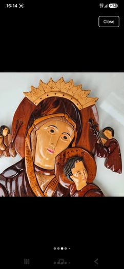 Vintage Handcrafted Wood Intarsia Wall Plaque | Madonna & Child Religious Art Icon