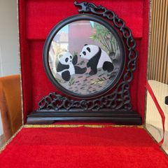 Chinese Hamdmade Shu Embroidery Panda Souvenir Ornament