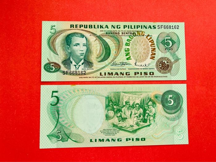 Philippines  5 Piso  1978. Pick  160c   ( Uncirculated )