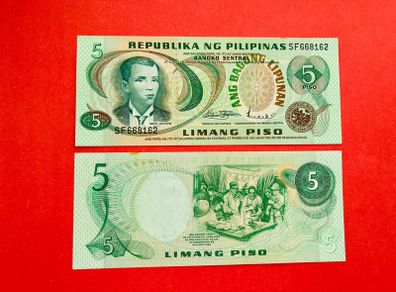 Philippines  5 Piso  1978. Pick  160c   ( Uncirculated )