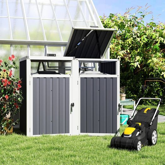 2 x 240 L Bins Outdoor Bin Cover 180 Lift-Up Lid Galvanized Steel