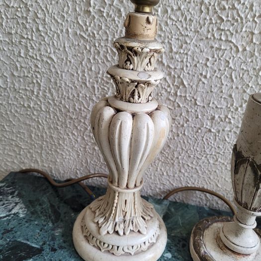 Vintage trio of graduated italian polychrome & wooden table lamps