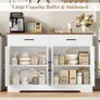 Sideboard, 120 cm Wide Kitchen Cabinet with Worktops, Kitchen Buffet Storage Cabinet with 2 Drawers and 4 Doors, Living Room, Kitchen, Hallway, White & Brown Image 8