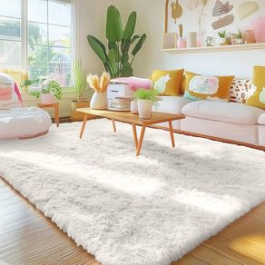 Fluffy Shaggy Rugs Living Room, Large Anti Slip Carpet, Machine Washable Soft Thick Pile Bedside Rug for Kids Bedroom, Nursery - Creme, 120 x 160 cm