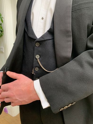 Vintage Black Tie Tuxedo with waistcoat, shirt and watch chain