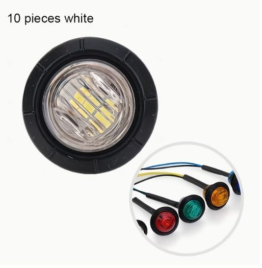 10pcs of 3/4-inch Bullet-style Round LED Side Marker Lights, Suitable for 12V- 24V Trailers, Trucks,