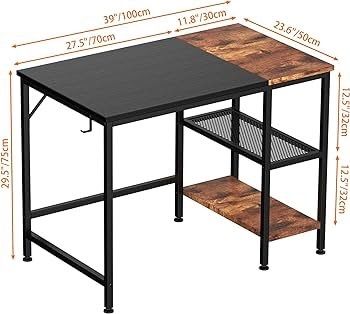 Office Desk, Computer Desk With Bookshelf PC Study Writing Desk for Home Working with Storage Shelves, Desks & Workstations for Home Office Bedroom, 100x50x75cm