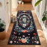 Black Flower Runner Rug for Entryway, Hallway Runner Non Slip,Washable Long Floor Carpet, Boho Low Pile Long Hall Rug for Kitchen, Corridor, Bedroom, Living Room, Laundry (Black, 60x180cm) Image 2