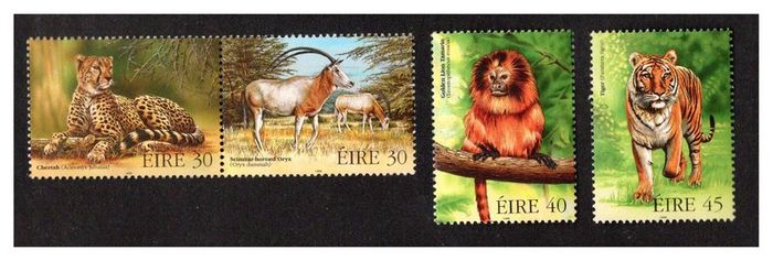 1998 Ireland Endangered Animals (Cheetah, Oryx, Tamarin & Tiger) Commemorative Stamps Mint Never Hinged (MNH)