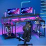 181CM L-Shaped Gaming Desk with RGB LED Lights, Power Outlets, USB Ports, Carbon Fibre Surface Image 2