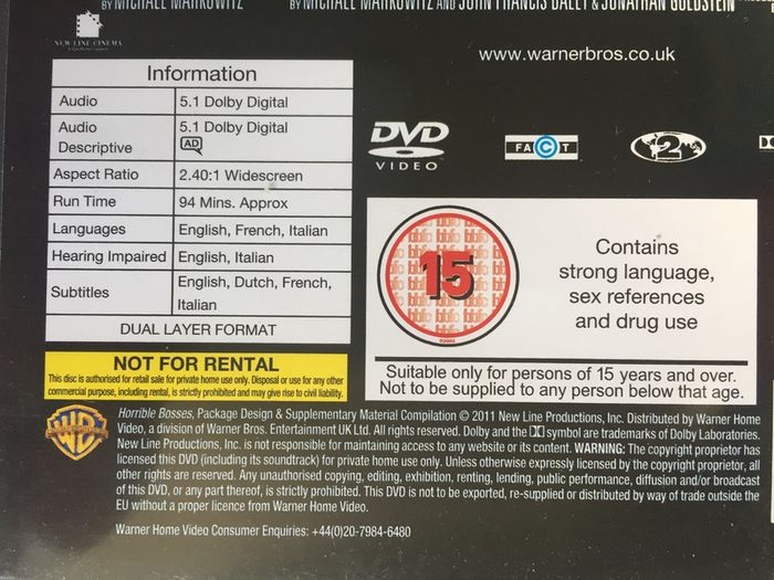 Horrible Bosses [2011] Jason Bateman, Charlie Day, Jason Sudeikis, Jennifer Aniston, Colin Farrell, Kevin Spacey, Donald Sutherland, & Jamie Foxx [Movie DVD]