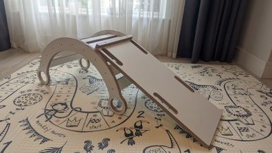 Montessori Wooden Climbing Arch Rocker with Reversible Slide / Ramp