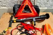 Complete Car Emergency Kit: Pump, Jump Leads, Tow Strap &amp; Hi-Vis Vest