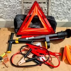 Complete Car Emergency Kit: Pump, Jump Leads, Tow Strap & Hi-Vis Vest