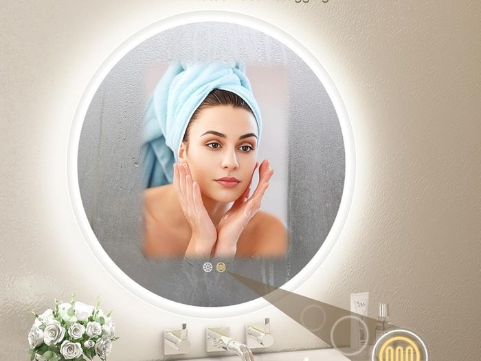LED Bathroom Mirror 60cm Round Makeup Ensuite Fog Free Demister Vanity Bright Light Dual LED Memory Function Touch Switch