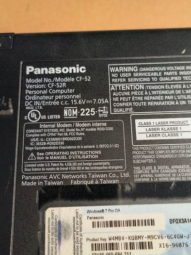 Panasonic Toughbook CF-52 15.4" Laptop - Core i5 CPU M20 @ 2.40 GHz, 4GB RAM 120GB SSD Windows 10 Pro