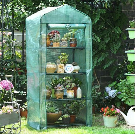 Mini Greenhouse for Indoor Outdoor Small Plant Greenhouses 4 Tier Rack Stands, Portable Heavy Duty Garden Green House