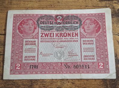 Austria-Hungary, 2 Kronen banknote, 1 March 1917, circulated, with overprint - free standard postage
