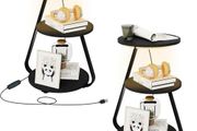 Side Table Set of 2, Bedside Small Coffee Table with 3 Color LED Lights, End Table with 3 Tier Storage Shelves for Living Room Bedroom, Black