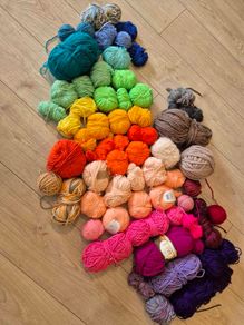 Large Rainbow Yarn bundle (mostly cotton, acrylic) and Pattern Booklet