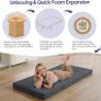 Folding Floor Mattress Single 190x90cm, 4-Fold High Density Foam Foldable Futon Mattress with Washable Cover, Wide Stripe Plush Portable Guest Bed for Travel Camping, Grey Image 8
