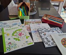 colouring books and markers and pencils