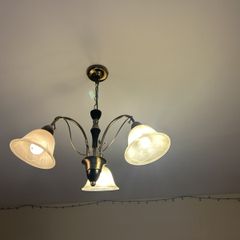 Traditional 3-Arm Antique Brass Chandelier Light Fitting (Buyer to Remove)
