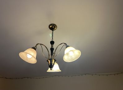 Traditional 3-Arm Antique Brass Chandelier Light Fitting (Buyer to Remove)