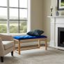 Wooden frame bench with velvet blue seat Image 2