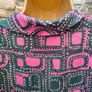 Vintage 1960s 1970s Dark Green & Pink abstract shift dress Dagger Collar size M/L  Postage included Image 6