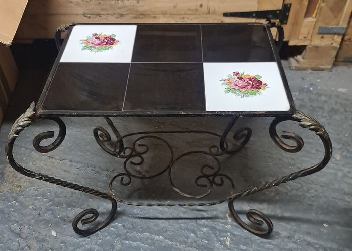 Vintage Wrought Iron Coffee Table / Garden Plant Stand
