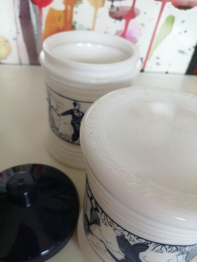 Dutch Opaque White Glass Jars x 2
