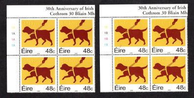2006 Ireland 30th Anniversary of Irish Guide Dogs for the Blind Commemorative Stamp Plate Blocks 1A1A1A1A & 1B1B1B1B Mint Never Hinged (MNH)