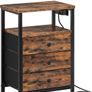 Bedside Table with Charging Station, End Table with 3 Fabric Drawers, Sofa Side Table with USB Ports and Socket, Nightstand for Bedroom, Living Room, Rustic Brown and Black Image 2