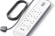 Extension Lead with USB Slots x 2 (2.4 A Shared), 8 Way/8 Plug Extension, 2m Surge Protected Power Strip - White
